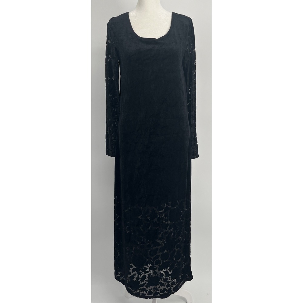 Carole Little Black Velvet Whimsigoth Maxi Dress Floral Velvet Burnout Sz 4 (M)